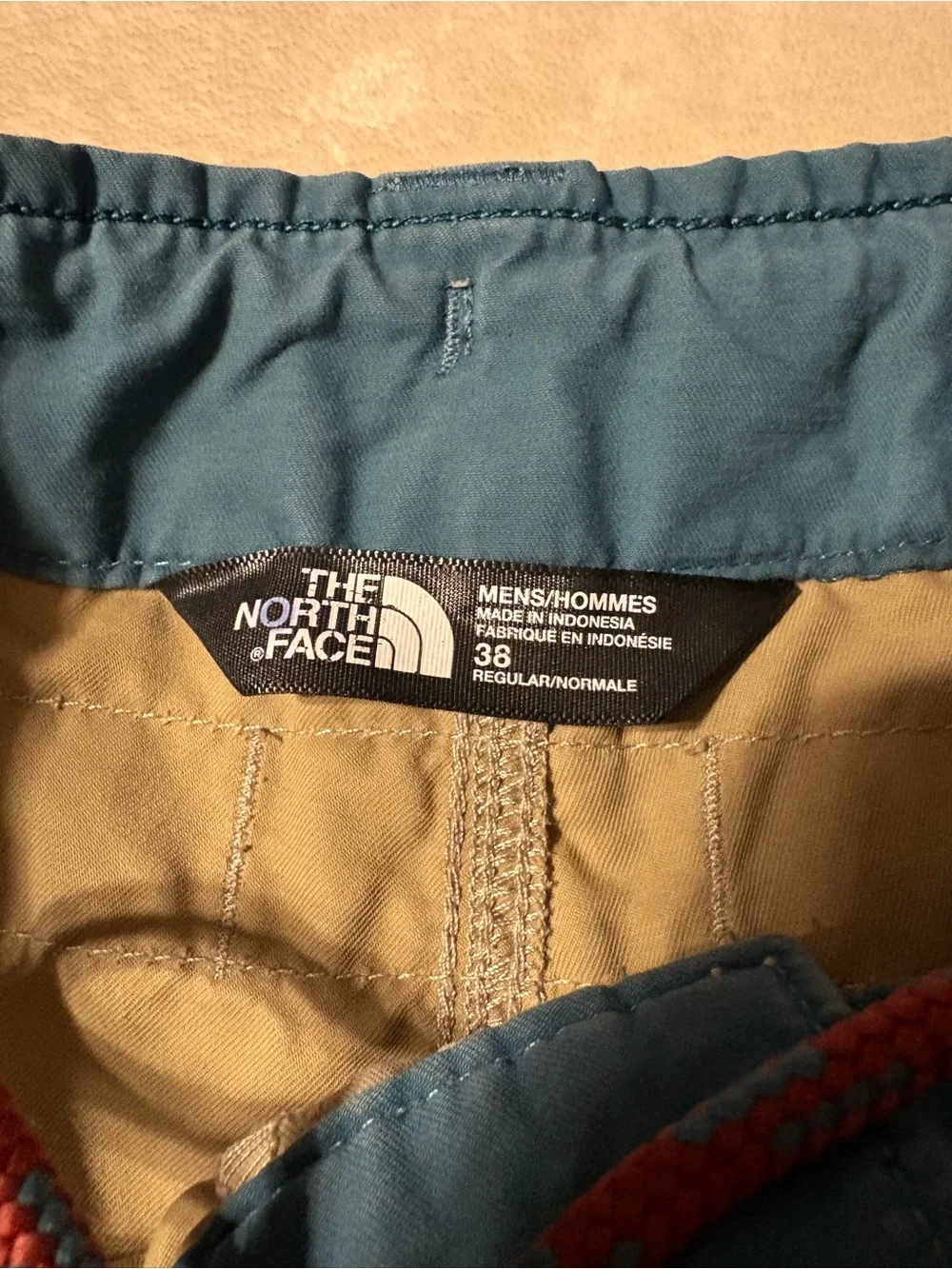 The North Face Khaki Shorts with Teal Trim and Red Drawcord